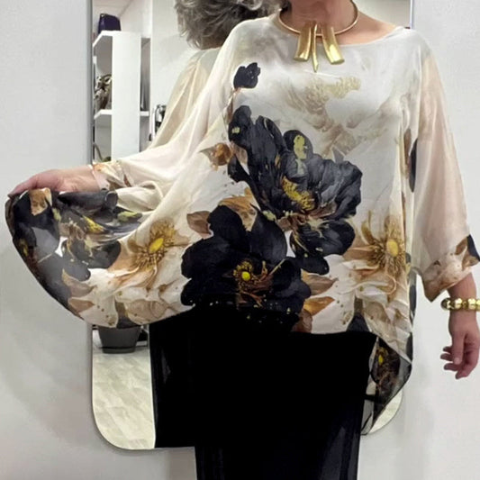 👚 Top Femei cu Gât Rotund & Imprimat Floral 🌸 | Bumbac Respirabil