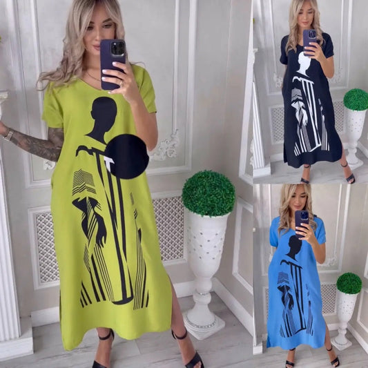 👗Femei vrac V-Neck Slit Maxi rochie——周婕