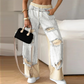 👖Pantaloni elastici din denim cu picioare largi și șnur