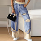 👖Pantaloni elastici din denim cu picioare largi și șnur